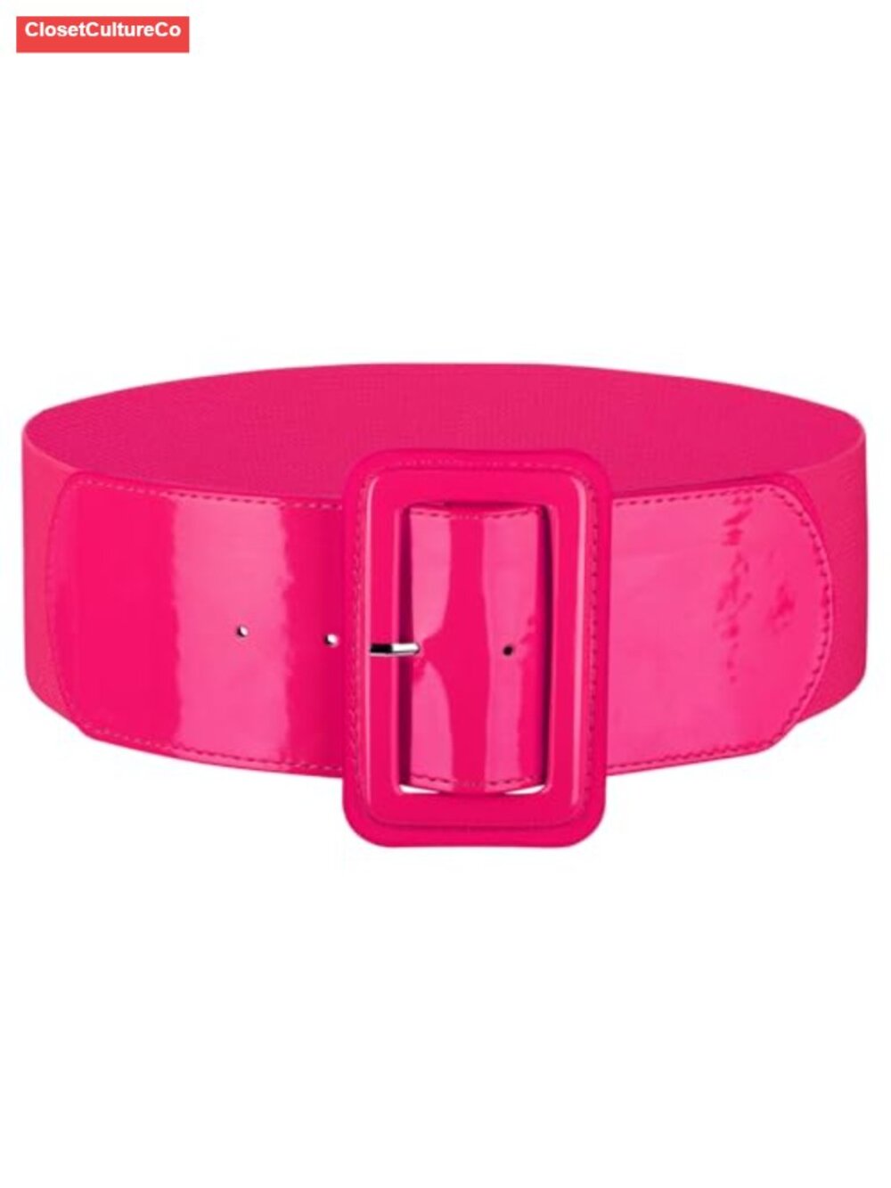 Wide Stretchy Elastic Waist Belt Patent Square Buckle for Dresses